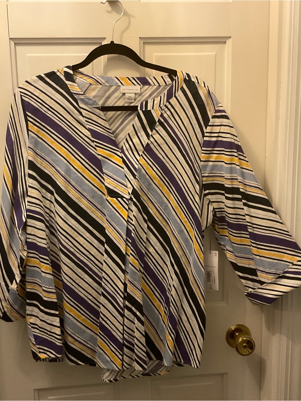 Liz Claiborne Womens Striped Purple, Yellow & Black Blouse